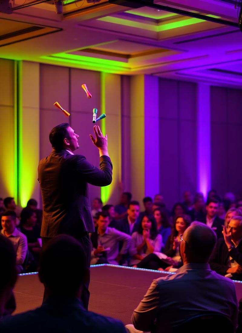 Circus performer juggling on stage
