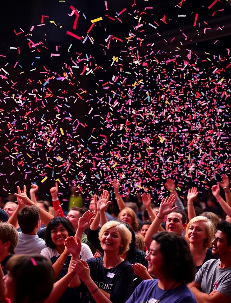 Confetti raining down on the closing keynote
